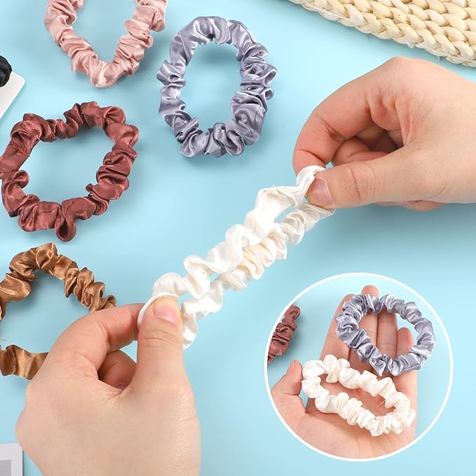 12Pcs Satin Scrunchies, Coffee Color Series Satin Hair Ties Elastic Hair Bands Ponytail Holder Valentine's for Wife