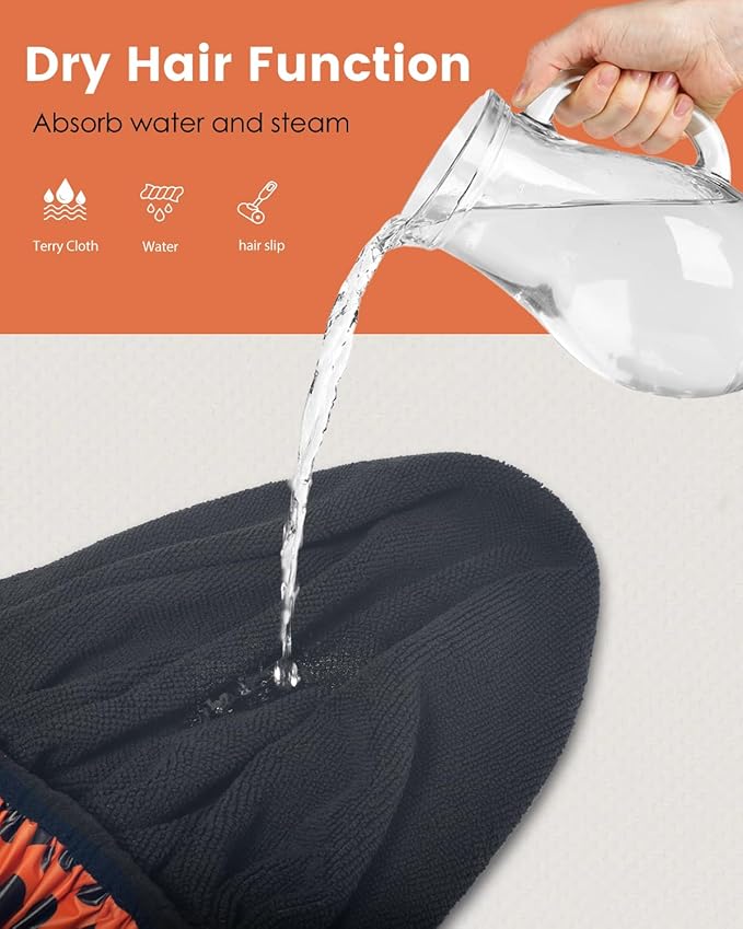 Auban Shower Cap, Shower Cap for Women Terry Cloth Lined EVA Exterior Reusable Double Layer Waterproof, Large Bath Hair Cap for All Hair Lengths, Hotel Travel Essentials Accessories Deep Conditioning