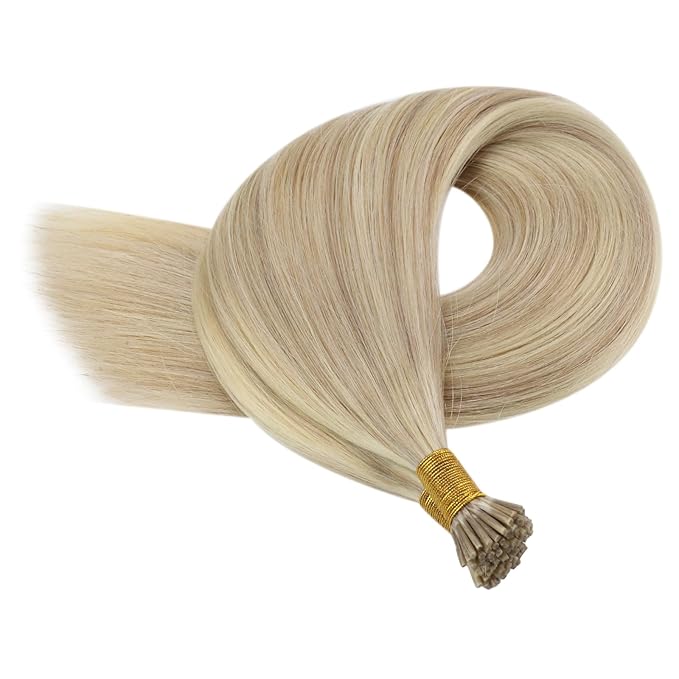 YoungSee I Tip Extensions Blonde Itip Hair Extension Real Human Hair Ash Blonde Highlight Bleach Blond Itip Hair Extension 16 Inch 60s 50g I-Tips Human Hair for Women