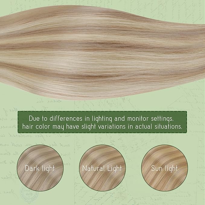RUNATURE Blonde Clip in Hair Extensions Real Human Hair Clip in Extensions for Women, Soft Remy Real Hair Extensions Clip In Human Hair, 16 Inch 120g 7pcs, #18P60 Ash Blonde Highlights