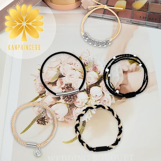 Hair Tie Bracelet, 5 Pcs Boho Hair Ties For Girls and Women, Elastic Hair Ties, Hair Bands For Ponytails, Ponytail Holder For Daily Life, Sport, Cooking, Working (Set 11)