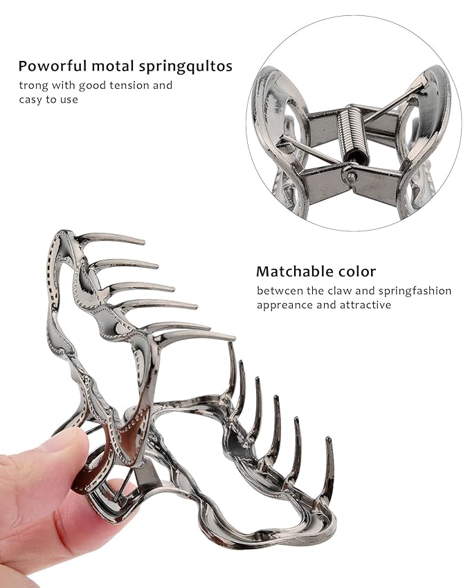HAIMEIKANG 4 PCs Metal Hair Claw Clips for Women - Irregular Large Hair Clips for Thick Hair Thin Hair Non-Slip Hair Styling Accessories for Women Girls(Metalgray #3)