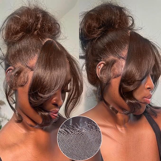 2x6 Skinlike Real HD Lace Closure Chocolate Brown Human Hair Wig 0.095mm Ultra-thin HD Lace 15A Brazilian Body Wave Virgin Human Hair Lace Closure Wigs For Black Women (26 Inch)
