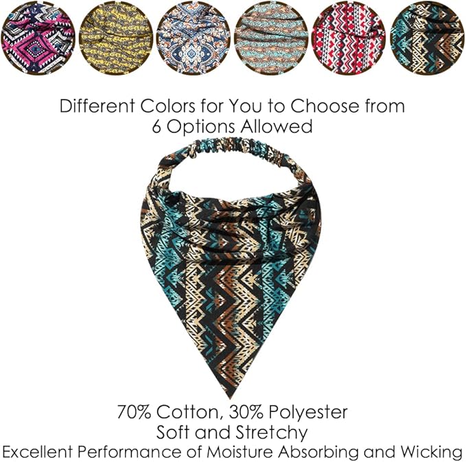 6 Pack Hair Scarf Headband for Women Elastic Bandana Head Scarf Large Boho Triangle Kerchief with Clips Non Slip Scarves