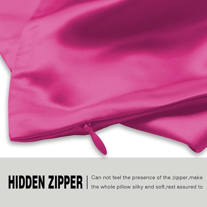 Mulberry Silk Pillow Cases for Hair and Skin King Size Silk Pillowcase with Zipper Soft Breathable Smooth Cooling Satin Silk Pillow Covers for Sleeping (Hot Pink,20"X 36",1Pcs)