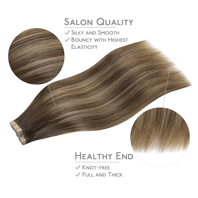 Wennalife Tape in Hair Extensions Human Hair, 40pcs 100g 22 inch Balayage Chocolate Brown to Caramel Blonde Hair Extensions Real Human Hair Straight Tape in Extensions Reusable Real Hair Extensions