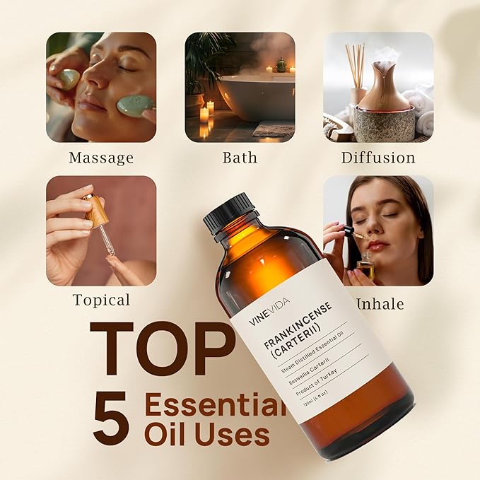 VINEVIDA Frankincense Essential Oil 4 oz - Undiluted Carterii Oil for Candlemaking - DIY Candle Scents