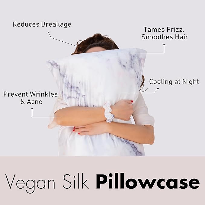 Satin Pillowcase Gift Set for Women – Grey Ivory, Silky Soft, Reduces Frizz | Includes Satin Eye Mask & Scrunchie | for Curly Hair, Sensitive Skin | Gift for Mom, Daughter, Girlfriend