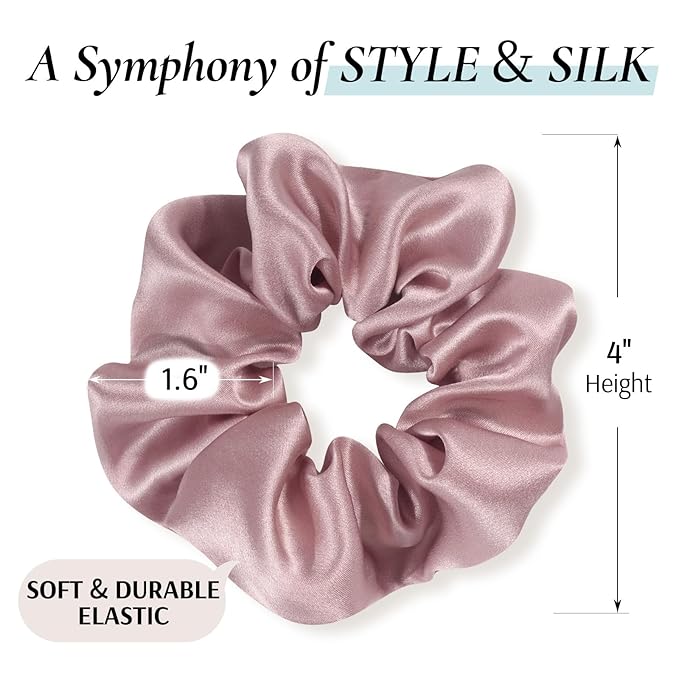 Zenssia Silk Scrunchies for Hair, Mulberry Silk Hair Ties for Women and Girls, No Damage Elastic Ponytail Holders（Black, Light Plum, Coffee）