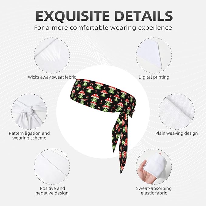 Men's Women Beauty Skinny Sports Sweatband Head Decor for Running Travel Shower, Long Multi Style Cute Frogs Cartoon Mushroom Hats Head Ribbon Headwear