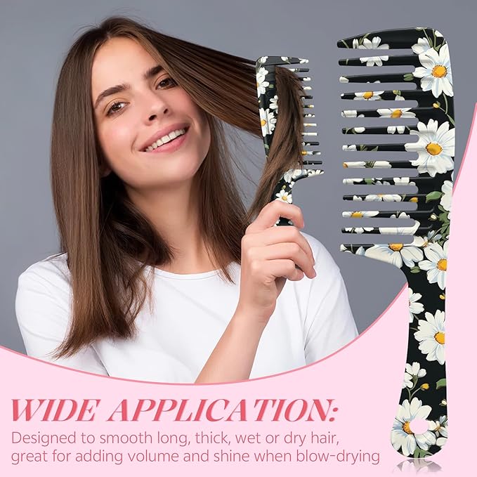 Wide Tooth Comb,Effortless Tangle Removal for Curly, Wet, Long Hair Wet,Cute Aesthetic Design for Women Men and Girls (Balck-02)