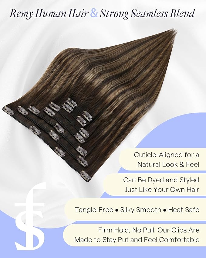 Full Shine Balayage Clip in Hair Extensions 220 G 22 Inch Dark Brown to Chestnut Brown Clipin Hair Extensions Real Human Hair for Fullness 7 Pcs