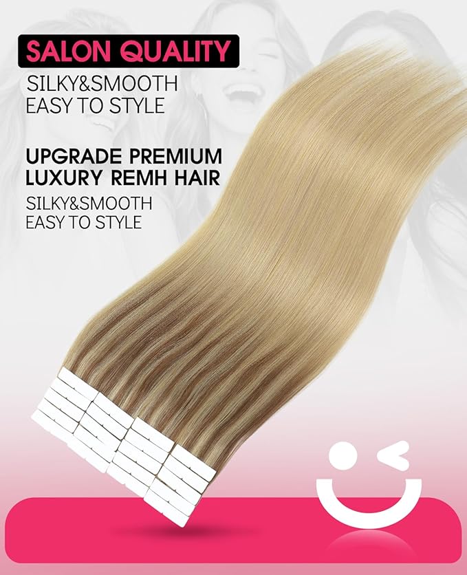 Youngsmile Injection Tape in Hair Extensions Human Hair Balayage #10/27/27 Golden Brown to Caramel Blonde 20pcs 30g 14 Inch Injected Tape in Hair Extensions Seamless Remy Human Hair (#10/27/27,14'')
