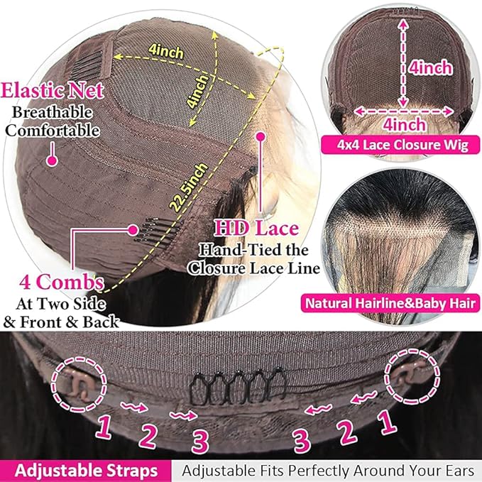 bangjazz Long Water Wave Lace Closure Wigs Human Hair 180% Density Brazilian Virgin Hair Wet and Wave Lace Front Human Hair Wigs for Black Women Pre Plucked with Baby Hair Natural Color 32 Inch