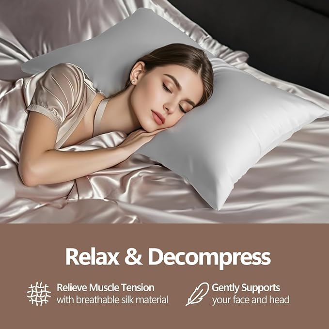 Set of 2 100% Silk Pillow Cases King - 6A Luxury Mulberry Silk Pillowcase for Hair and Skin - Anti-Wrinkle, Cooling & Smooth, Hidden Zipper - Pillowcases for Sleeping Women Girl, Boy, White