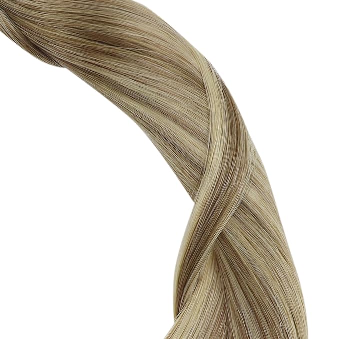 YoungSee Nano Extensions Human Hair Brown Nano Bead Hair Extensions Human Hair Light Brown with Platinum Blonde Ombre Nano-Ring Human Hair Extension Cold Fusion 16inch 50g/s for Graduations