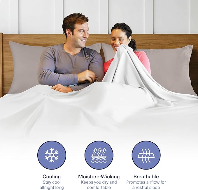 Kickoff Viscose Bamboo Pillowcase, Standard, Set of 2, 100% Organic Hidden Zippered Viscose Bamboo Pillow Case Standard Size, Cooling Pillow Cover for Hot Sleepers (20"x26", Grey Mist)