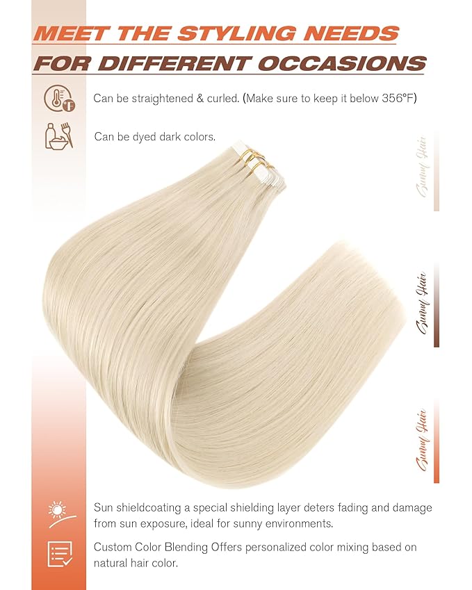 Sunny Hair Blonde Tape in Hair Extensions Human Hair, 26 inch Long Tape in Extensions Remy Tape ins Human Hair Extensions for Women 50g 20Pcs