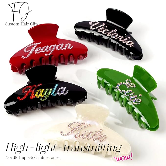 Personalized Colorful Name Hair Claw Clips for Women,Custom Hair Clips with Diamond,Cute Hair Accessories 4",Handmade Rhinestones Hair Clamp Gifts for Mom,Bride,Wife,Bridesmaid,Couples（Black）