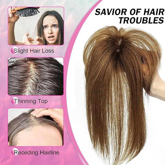 Hair Toppers for Women Real Human Hair 3D Cover Human Topper with Bangs Wispy Bangs Extensions Clip in Bangs for Daily Wear Chocolate Brown