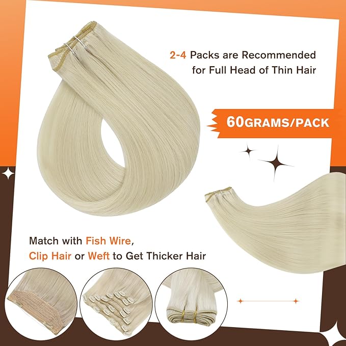 Full Shine Seamless Clip ins 18 Inch Natural Blonde Clip in Hair Extensions for Women Platinum Blonde with Lace Weft Real Hair Softness 60 Grams 3 PCS