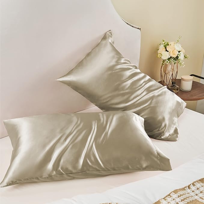 BEDELITE Satin Pillowcase for Hair and Skin, Super Soft and Cooling Similar to Silk Pillow Cases 2 Pack with Envelope Closure, Gift for Women Men(20"x40" King Size, Taupe)