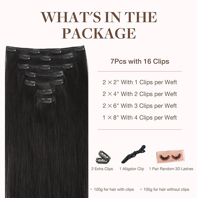 GOO GOO Clip in Hair Extensions Real Human Hair, Remy Human Hair Extensions Clip ins for Women, Natural Human Hair, 22inch 170g 7Pcs, #1B Natural Black