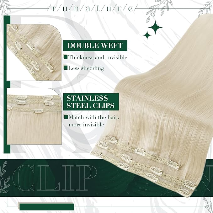 RUNATURE Blonde Clip in Hair Extensions Real Human Hair, Short Human Hair Clip in Extensions, Remy Hair Extensions Clip Ins, Double Weft Thick Full Ends Hair, 10 Inch 50g 3pcs #800 Platinum Blonde