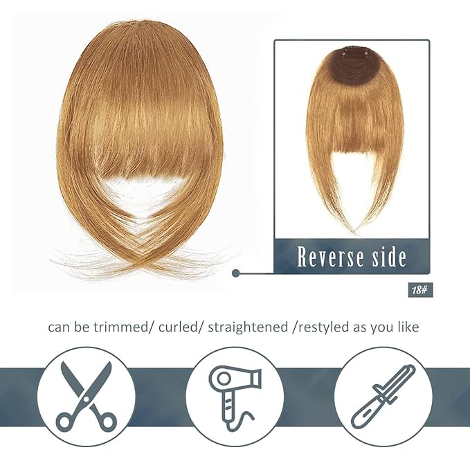 BARSDAR Human Hair Clip in Bangs - Real Human Hair Clip in Bangs for Women - Golden Blonde French Bangs Extensions Fringe with Temples Dyeable Real Hair Bangs Hairpieces - Dark Golden Blonde