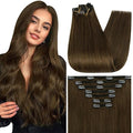 Full Shine Brunette Hair Extensions Clip ins 10 Inch Clip in Hair Extensions Golden Brown 7 Pcs 95 G