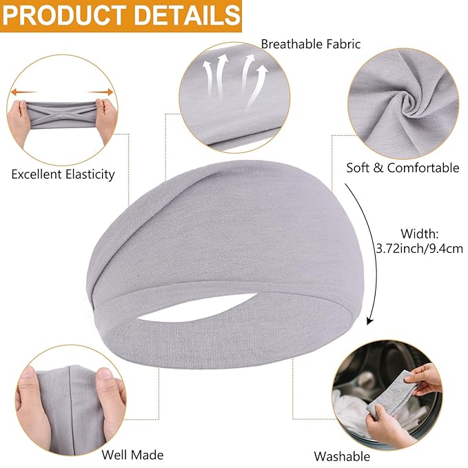 Black Headbands for Women 6PCS,Non Slip Head Bands Hair Accessories for Securing Hair,Elastic Hairbands for Yoga Workout Every Day