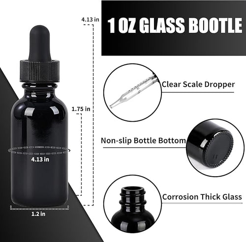 12 Pcs, 1oz Glass Dropper Bottle, Leakproof Tincture Bottles with Dropper, Black Reusable Eye Dropper Bottle for All Kinds of Liquids (Black,1oz-12pcs)
