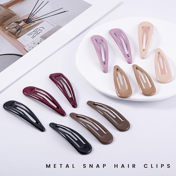 Metal Snap Hair Clips Water Drop No Slip Hair Barrettes for Women Large Hair Clips For Thick And Thin Fine Hair,Multi-colored,2.67 x 0.7 Inches,12 PCS