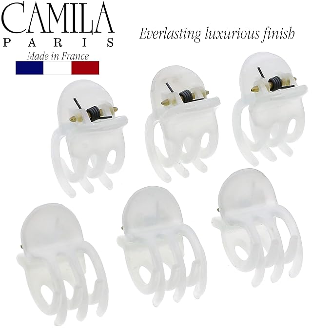 Camila Paris CP3085 French Hair Clip for Women, Set of 6 Extra Small White Girls Hair Claw Clip Jaw Fashion Durable Styling Hair Accessories for Women, Ladies Strong Hold Grip Clamp, Made in France