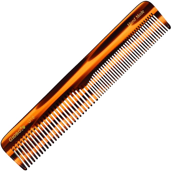 Giorgio G16 Fine Tooth and Wide Tooth Detangler Comb - Hair Comb for Men and for Women, Hair Styling Barber Comb, Beard and Mustache Combs for Men - Saw Cut and Handmade (Tortoiseshell)