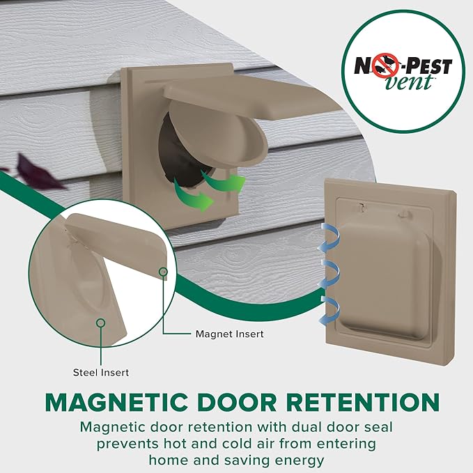 NO-PEST VENT, Exclusive Dual Door Dryer Vent Cover Outdoor 4 inch with Collar, Made in USA w Highest UV Resistant Plastic in any Outdoor Vent Cover (Wood Stock Brown, 4" Plastic WIth Collar)