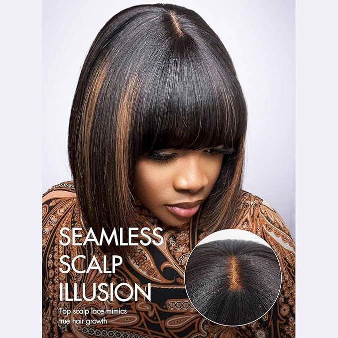 Bob Wig 100% Virgin Human Hair Wigs Glueless 2.5x1 Lace Closed F1B/30 Color Short Bob Human Hair With Bangs Ready To Go Straight bob wig human hair（10 Inch bob wig）