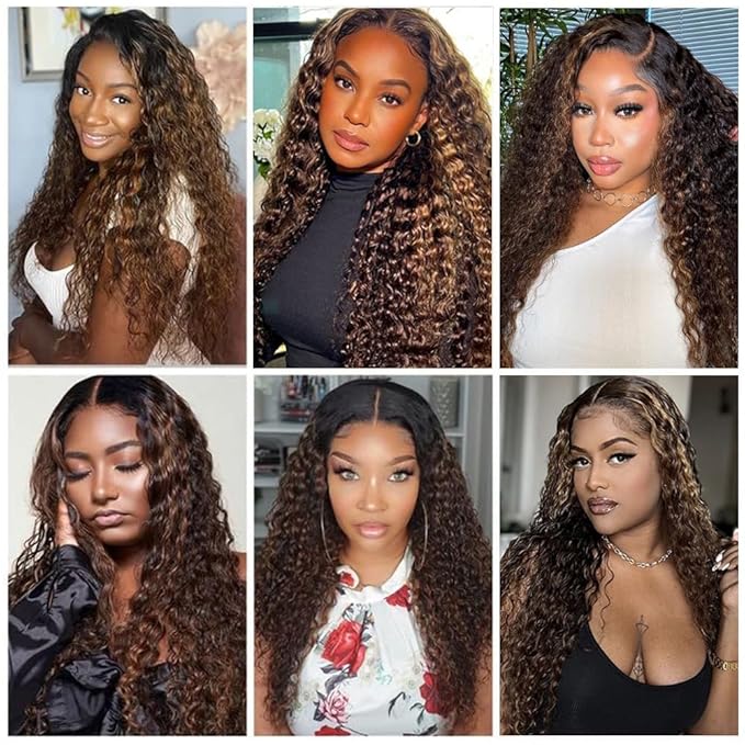 FB30 Highlight Ombre Curly Clip In Extension Human Hair 3C 4A Kinky Curly Clip Ins Full Head for Black Women Brazilian Remy Human Hair Balayage Brown 8Pcs with18clips 120g/Set (20 inch)