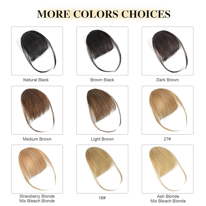 BOGSEA Clip in Bangs 100% Human Hair Bangs with Temples Bangs Hairpieces for Women Clip in Fake Bangs for Daily Wear (Light Brown, Wispy Bangs)