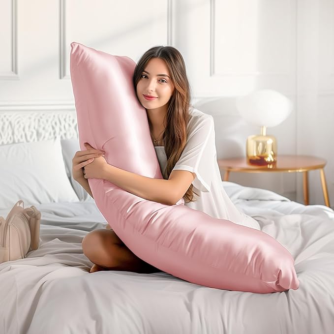 BEDELITE Satin Body Pillow Cover, Super Soft and Cooling Body Pillow Pillowcase for Hair and Skin, Breathable Silky Full Long Pillowcase Cover(20"x54", Pink)