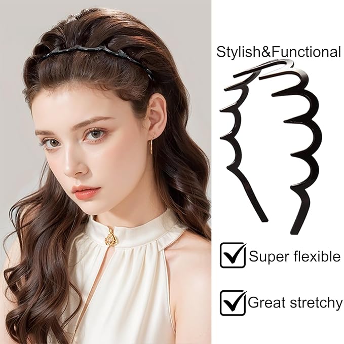 6 PCS Zig Zag Headbands Plastic Wavy Hair Head Band Comb with Teeth Hoop Accessories for Women Men Girls, Fashion Tortoiseshell&Amber