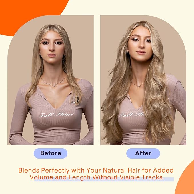 Full Shine Human Hair Tape in Extensions Color 10/613 Blonde With Brown 18 Inch Invisible Seamless Skin Weft Extensions Tape in 20 Pieces Straight Natural Remy Soft and Silky for Wedding 50 Grams