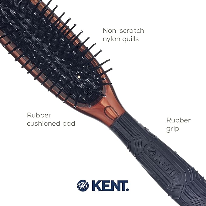 Kent Headhog Detangler Brush, Anti Static HairBrush with Rounded Nylon Bristles for All Hair Types, Travel Brush with Ergonomic Rubber Grip for Easy Styling