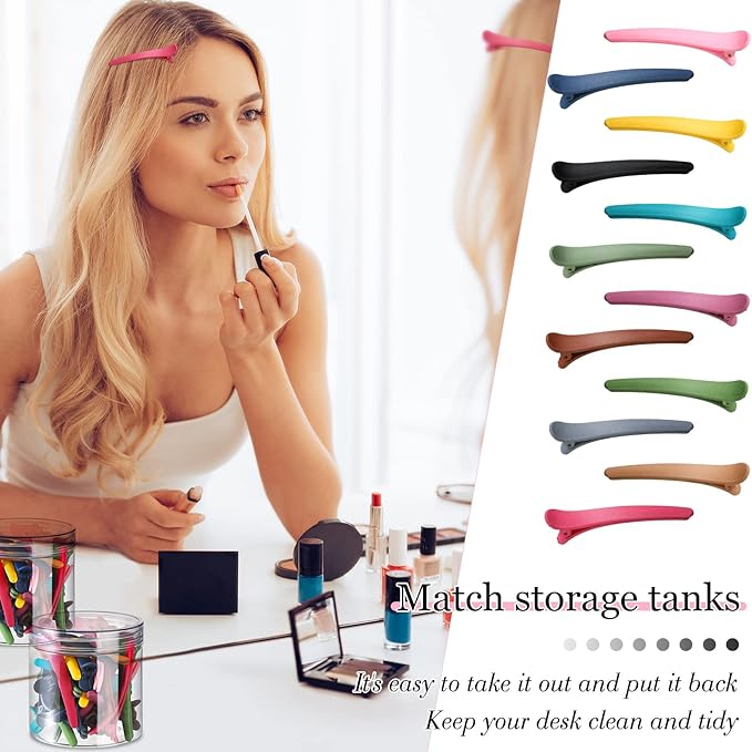 Geosar 24 Pcs Hair Sectioning Clips, Duck Billed Accessories for Styling, Plastic Hair Clips with Container, 2.95 Inch, Colorful, for Women(Colorful)