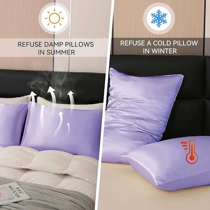 Tyfitb Satin Pillowcase Set for Hair & Skin Care – Cooling, Hypoallergenic, Anti-Frizz, Wrinkle-Free – Soft, Luxurious Pillowcases with Envelope Closure – 2-Pack, Standard Size 20x26, Gift-Ready