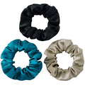 MulberrySilk Scrunchies for Women Hair Ties for Sleep and Night Hair Sleep, Women Grils Silk Hair Ties 3 Pack（Black,Taupe,Peacock blue）