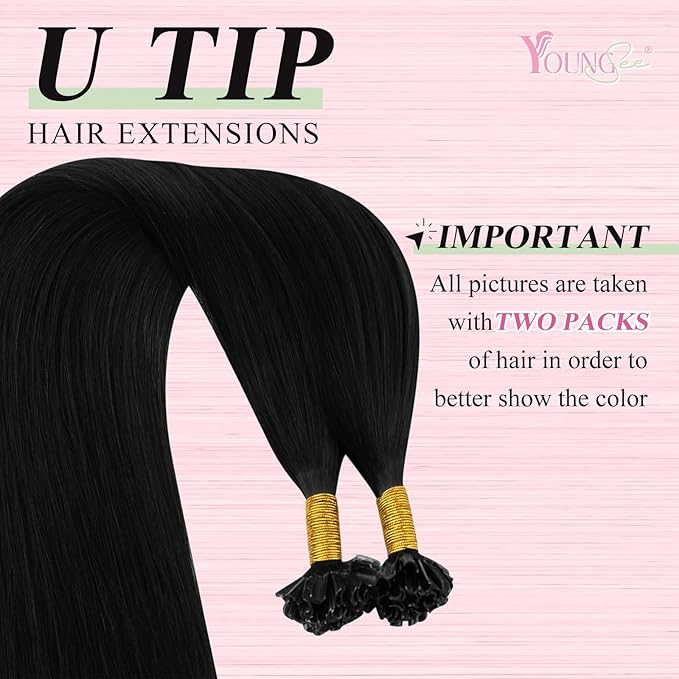 YoungSee U Tip Hair Extensions Black UTip Hair Extensions Human Hair Jet Black 18In Utip Keratin Hair Extension Remy Hair K-Tips Hair Extension Comfortable and Soft Hair for Daily 50s/50g