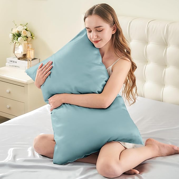 INFIIXSO Mulberry Silk Pillow Case King Size, Silk Pillowcase with Hidden Zipper 20"x36", Extraordinary Smooth and Soft Pillow Cases for Hair and Skin(Haze Blue, 1 Pack)