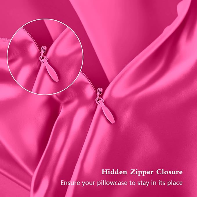 Silk Pillow Cases 2 Pack, Mulberry Silk Pillowcases Standard Set of 2, Smooth, Anti Acne, Beauty Sleep, Both Sides Natural Silk Satin Pillow Cases for Women 2 Pack with Zipper for Gift, Hot Pink