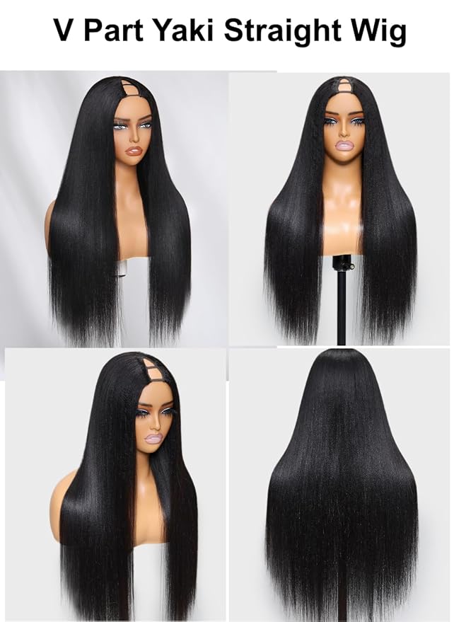 YIROO EasiContour V Part Wigs Human Hair Yaki Straight Human Hair Wigs No Leave Out Glueless Upgraded U Part Wigs for Women V Shape Clip in Vpart Wig No Sew in No Glue Beginner Friendly 16 inch